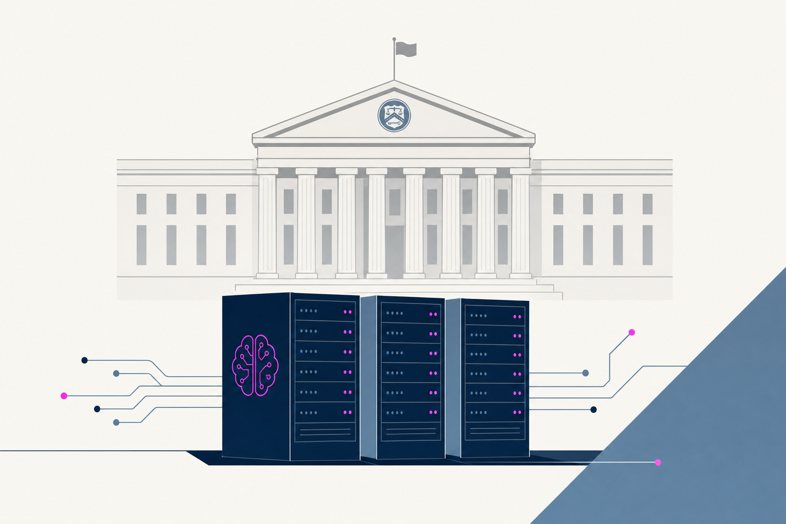 Minimal editorial illustration of US Treasury policy pressures and AI compute infrastructure.