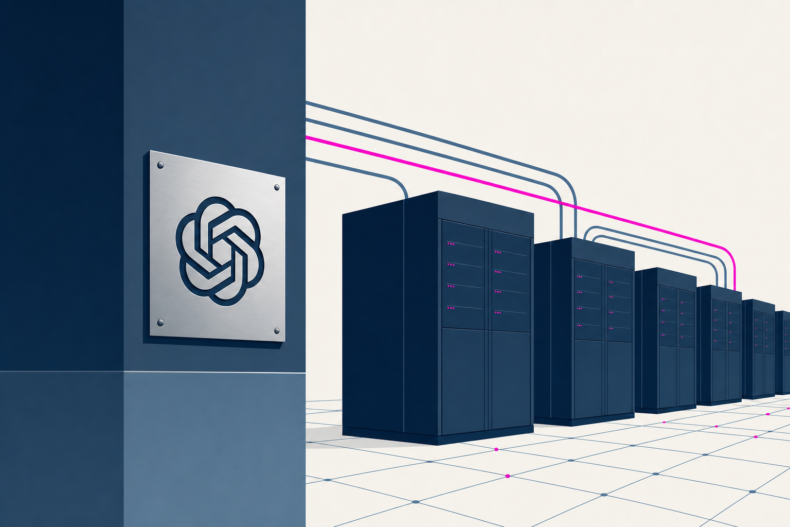 Minimal server-hall illustration representing OpenAI’s large multi-agent compute effort.