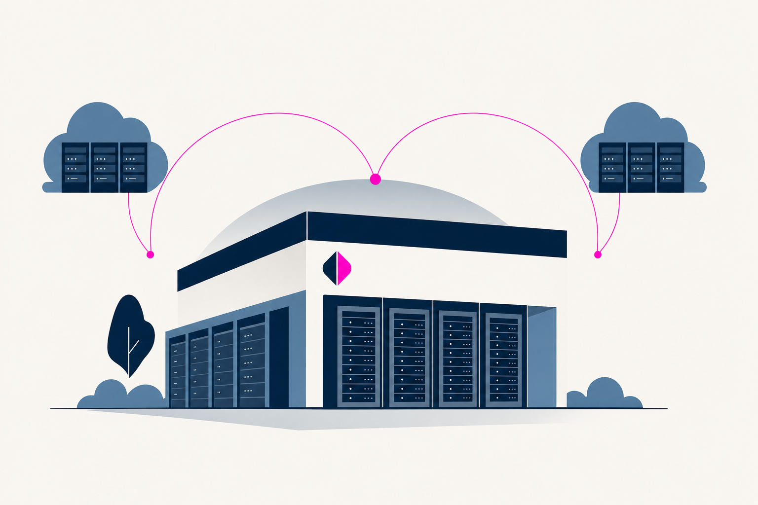 Illustrated view of a Crusoe data-center with GPU racks and compute motif.
