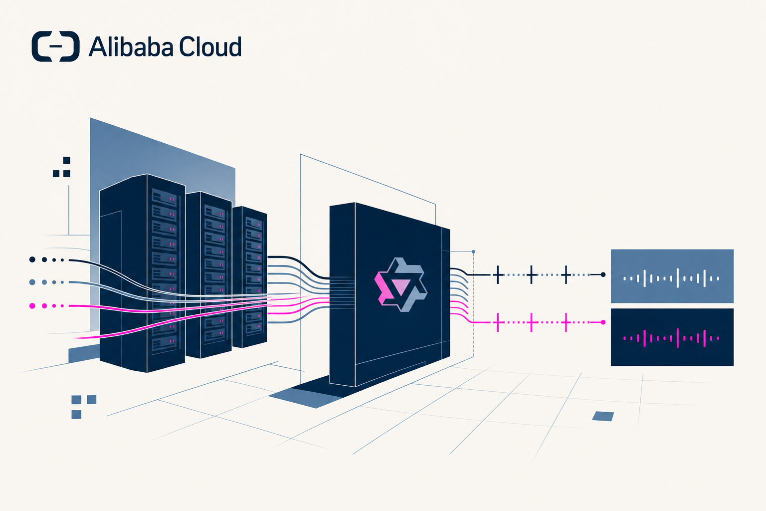 Abstract illustration of Alibaba Qwen real-time translation infrastructure and timing flow.