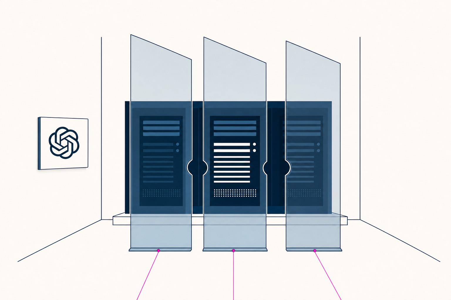 Abstract illustration of OpenAI-controlled procedures and secure information boundaries.