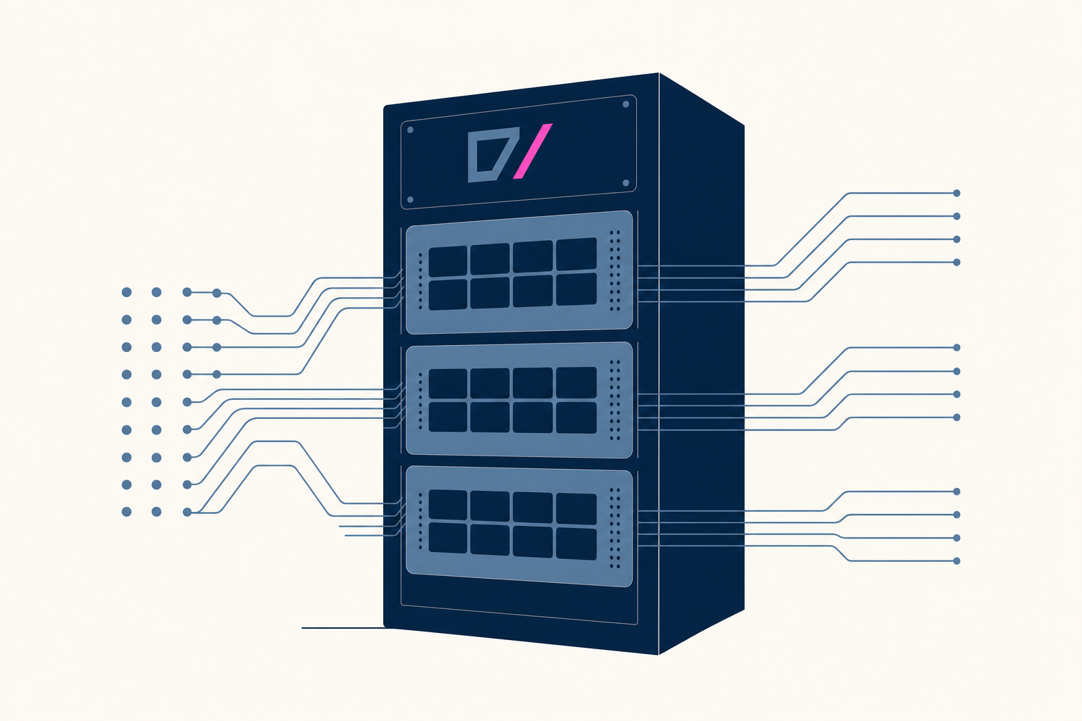Minimal illustration of Reflection AI Beam’s server rack training infrastructure.