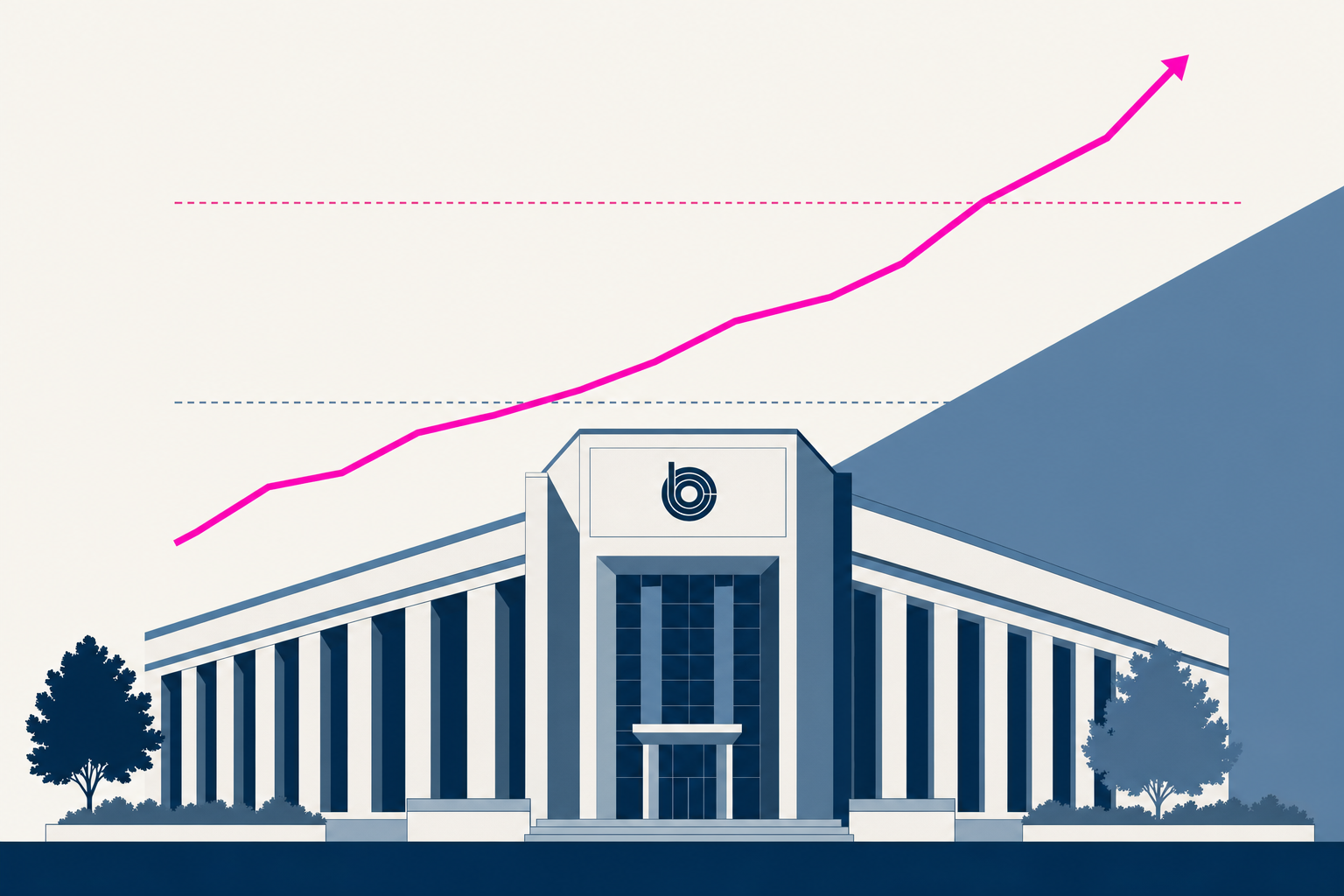 Minimal CBO-style illustration of rising debt projection over the CBO building.