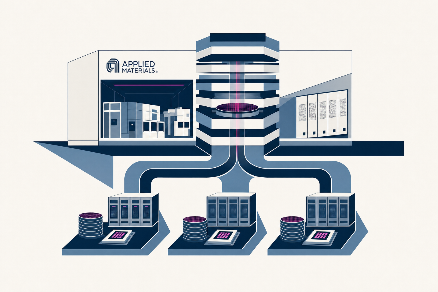 Applied Materials EPIC R&D facility concept illustration in clean, minimal style.