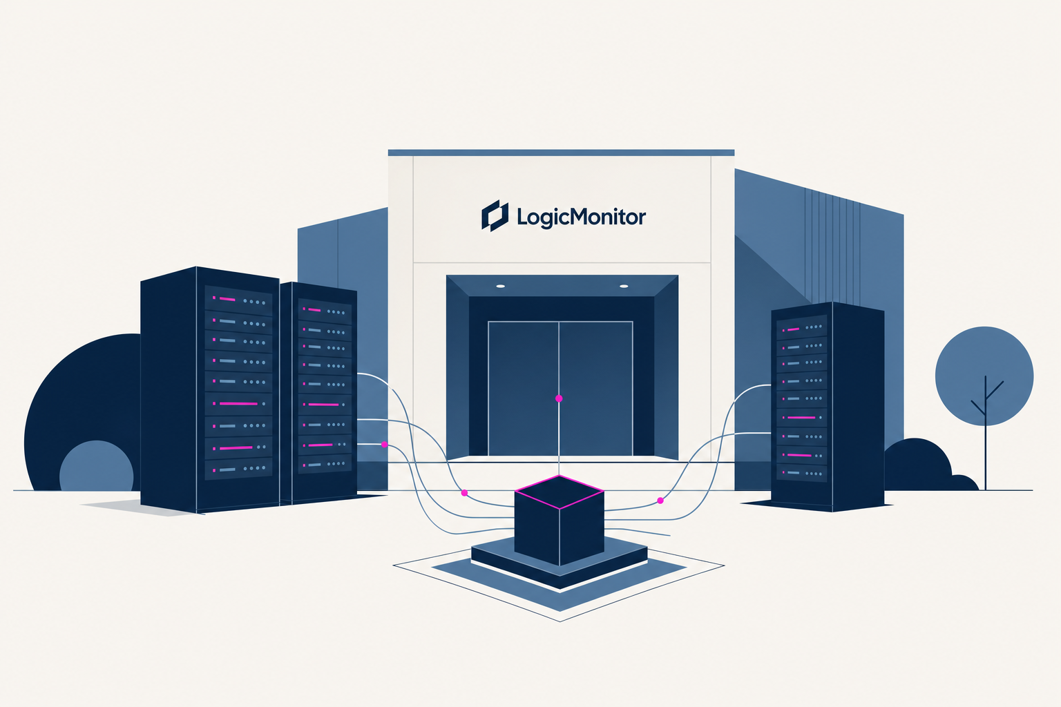 LogicMonitor server-room concept illustrating governed AI observability workflows.
