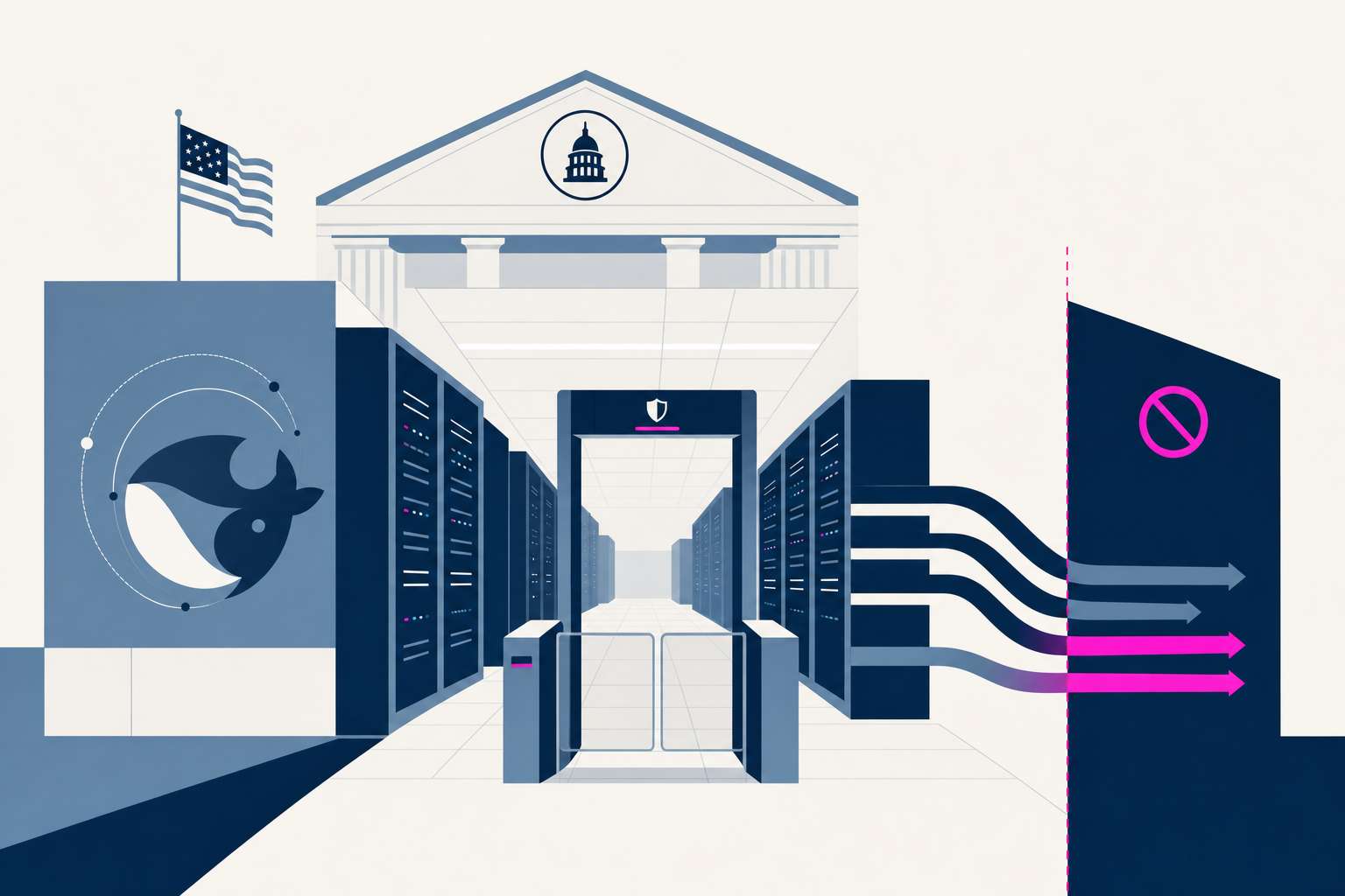 Minimal illustration of federal server infrastructure reflecting the DeepSeek removal order.