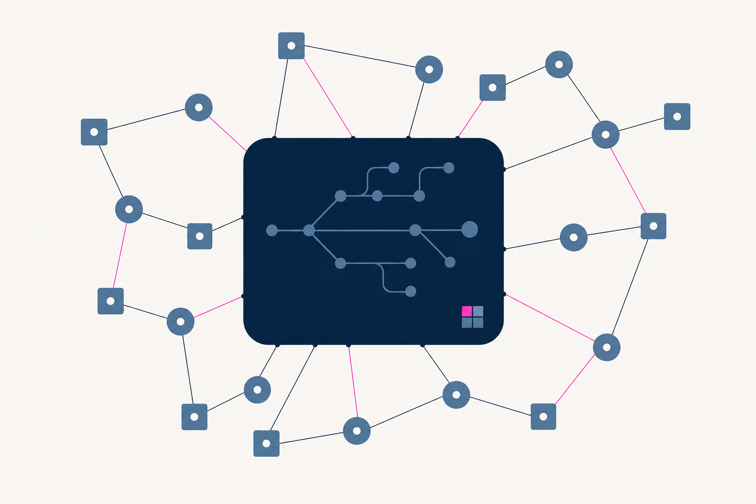 Abstract illustration of Microsoft Agensh decentralized agent coordination hub.