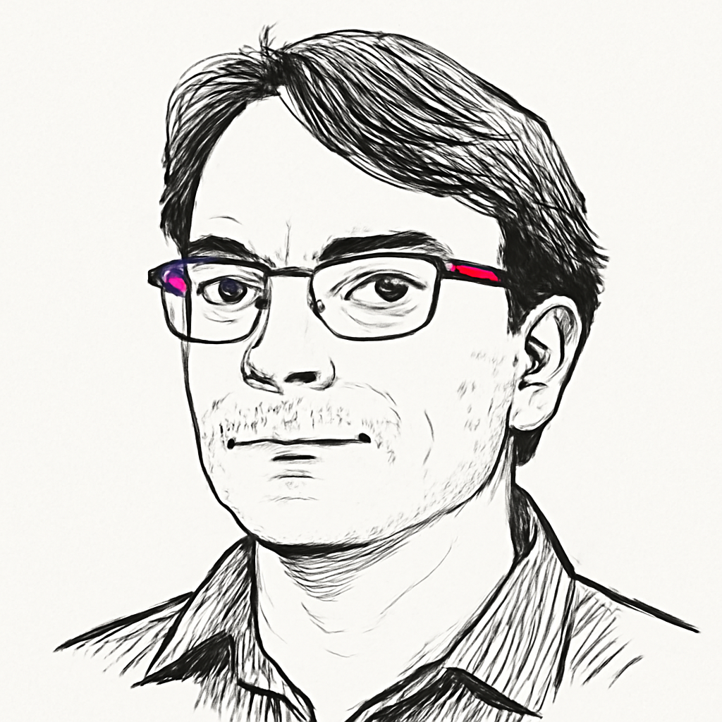 Drawn portrait of Simon Willison