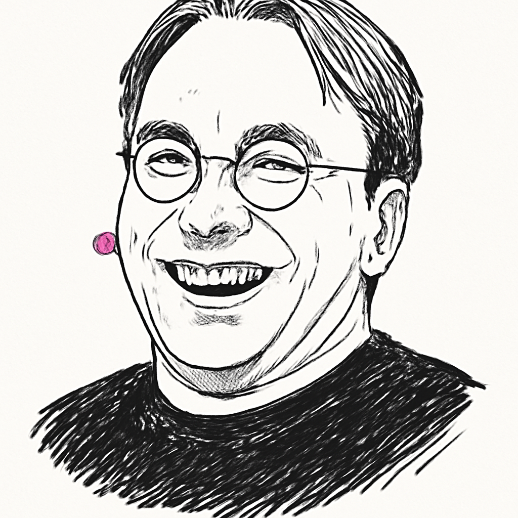 Drawn portrait of Linus Torvalds
