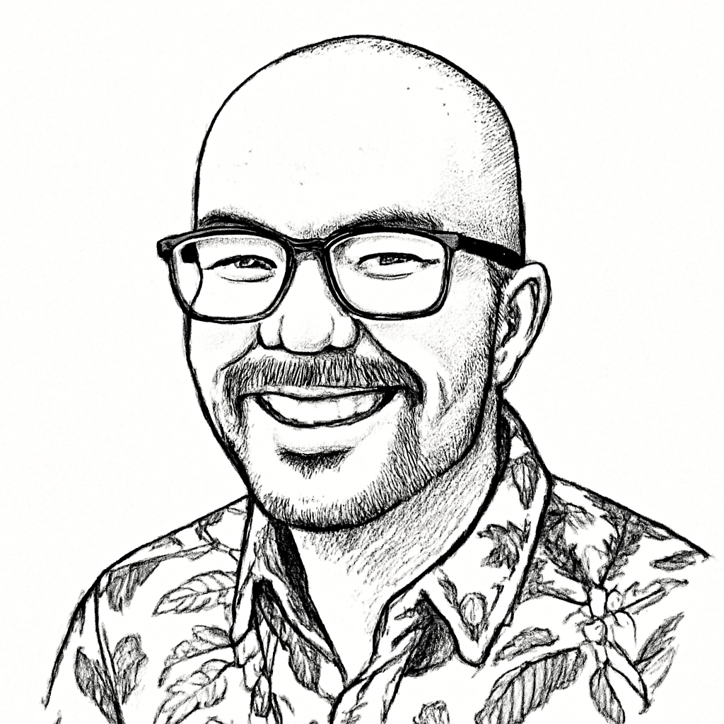 Drawn portrait of Cameron Adams