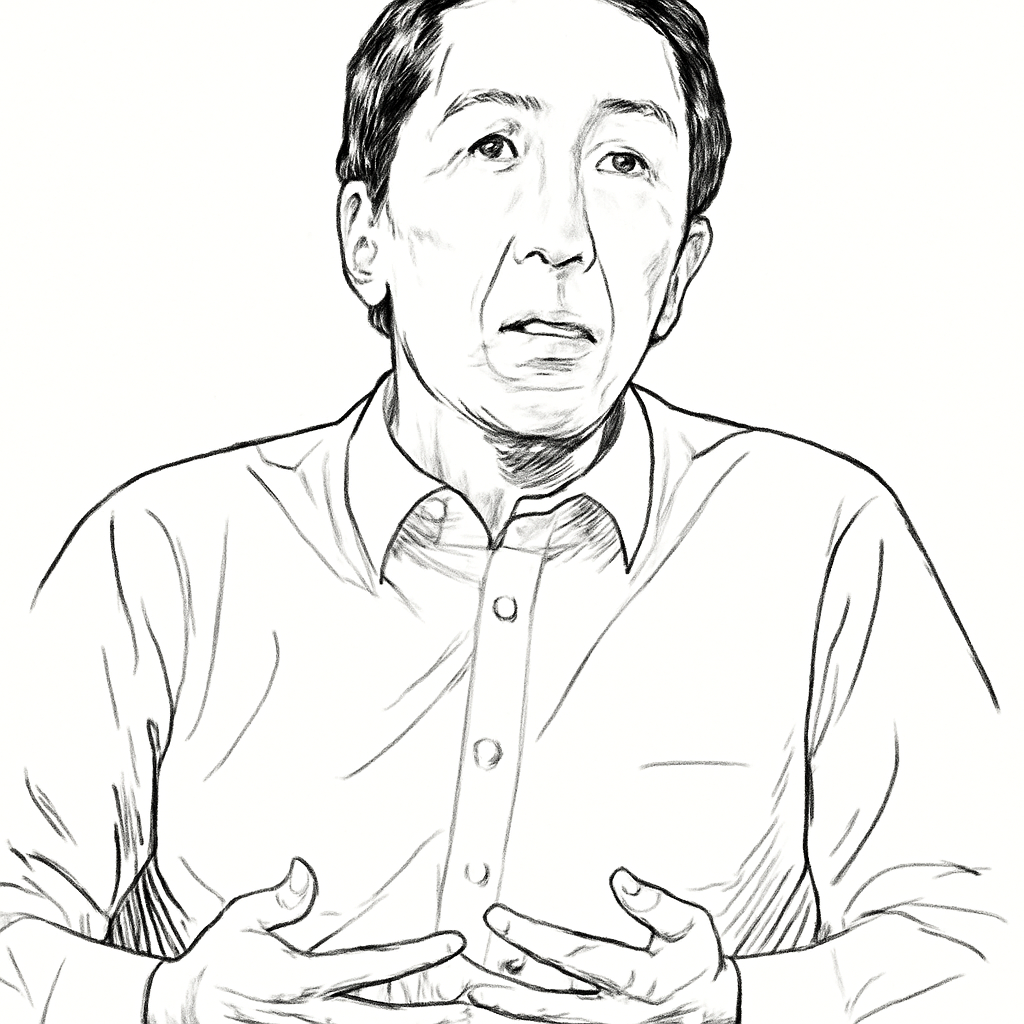 Drawn portrait of Andrew Ng