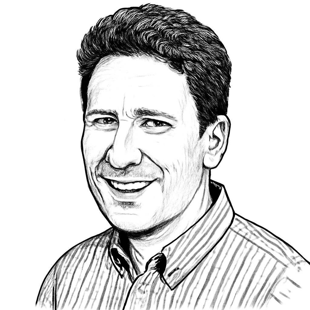 Drawn portrait of David Luebke