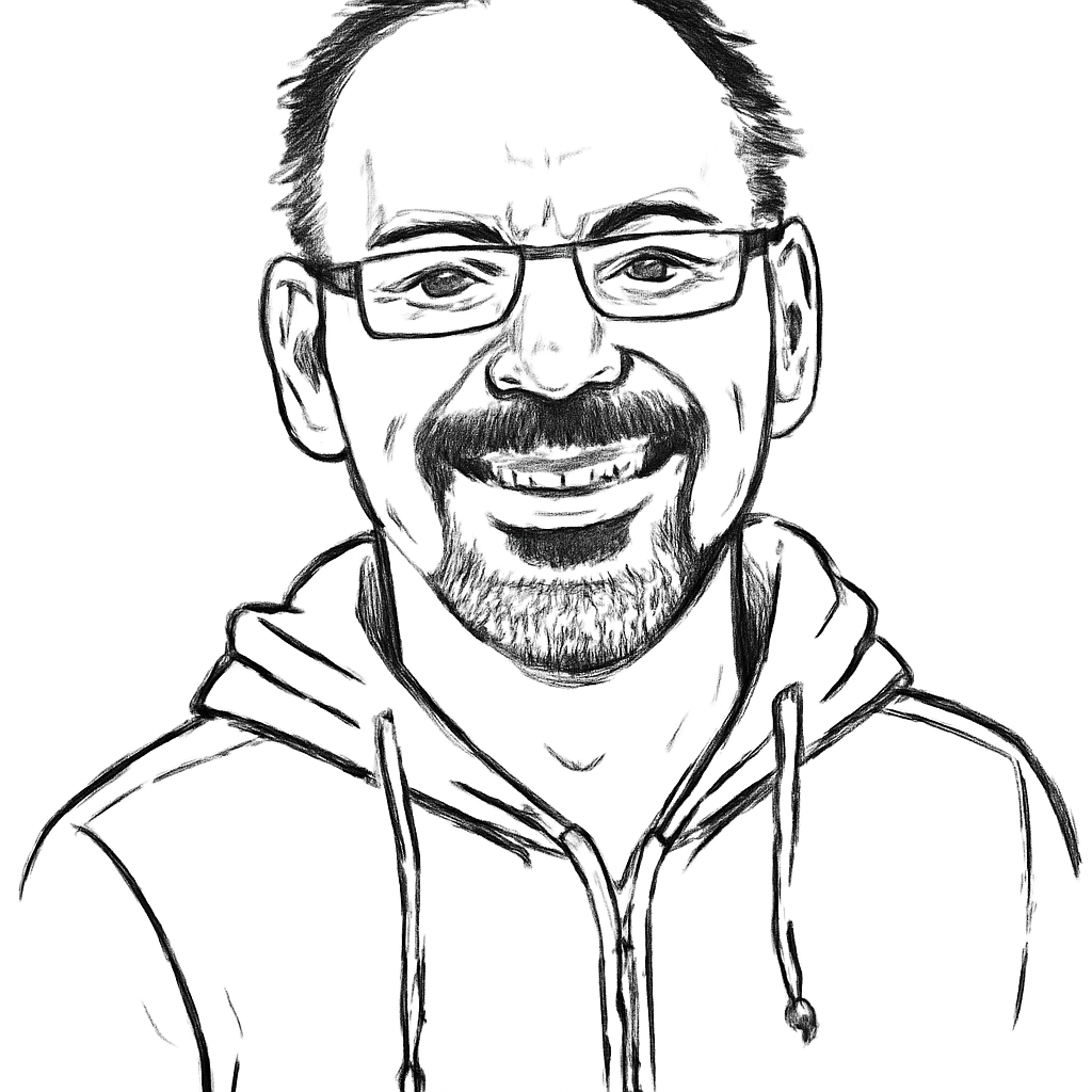 Drawn portrait of Atish Banerjea