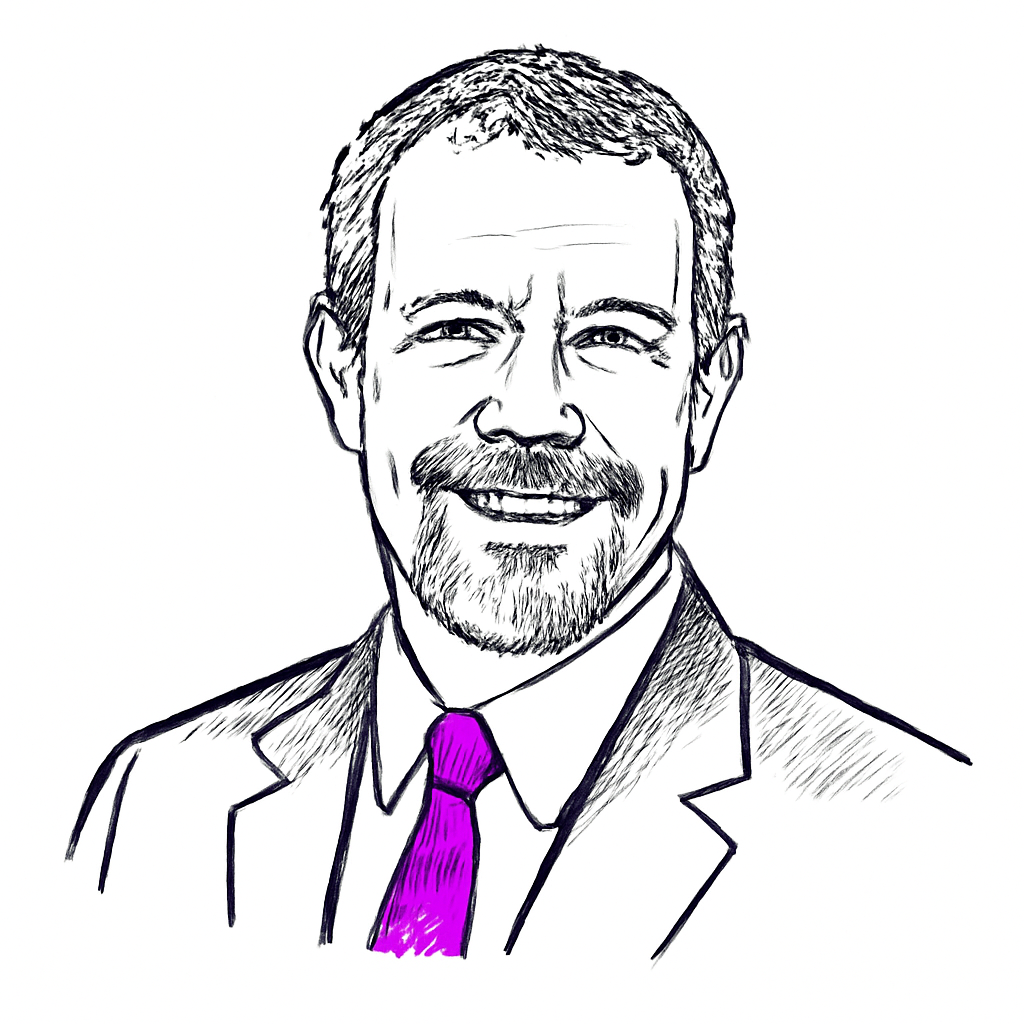 Drawn portrait of Mark Cunningham
