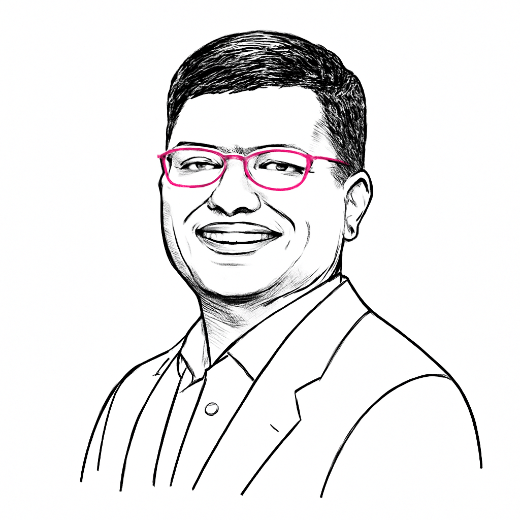 Drawn portrait of Srini Tallapragada