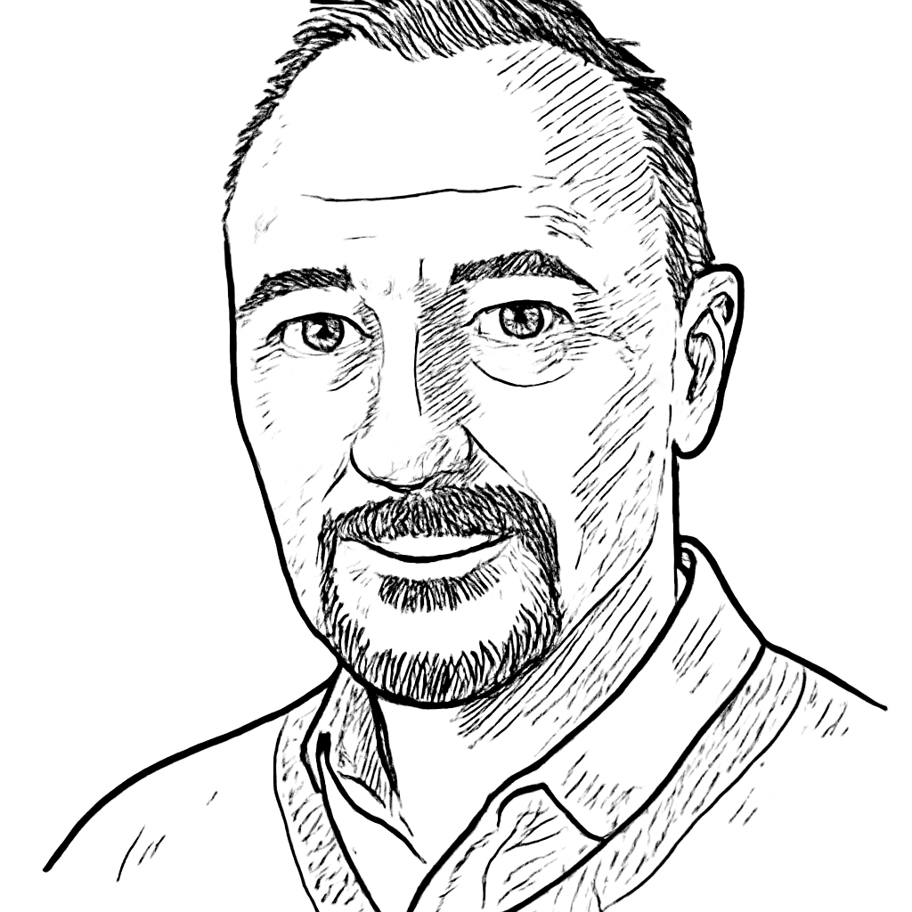 Drawn portrait of Mark Bakker