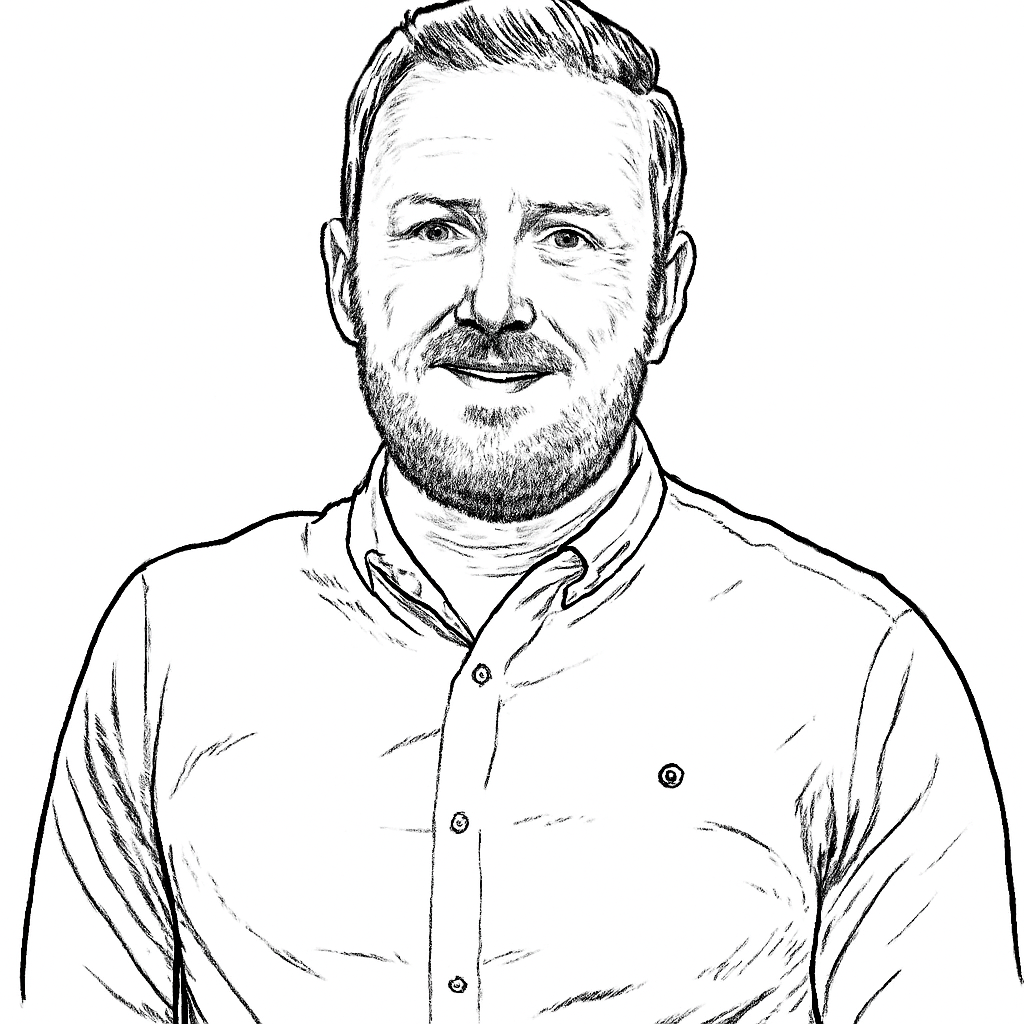 Drawn portrait of James Barker