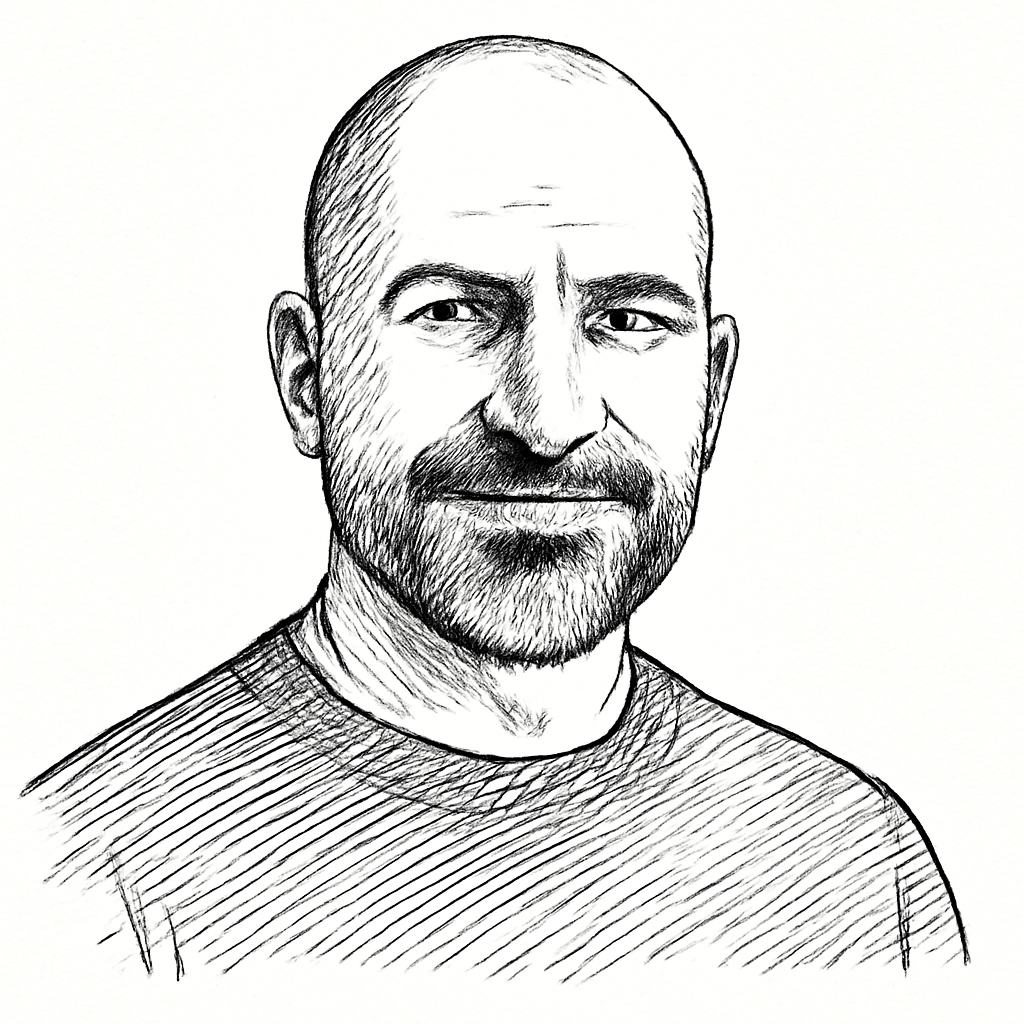 Drawn portrait of Dara Khosrowshahi