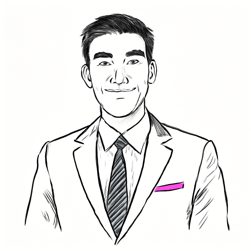 Drawn portrait of James Wang