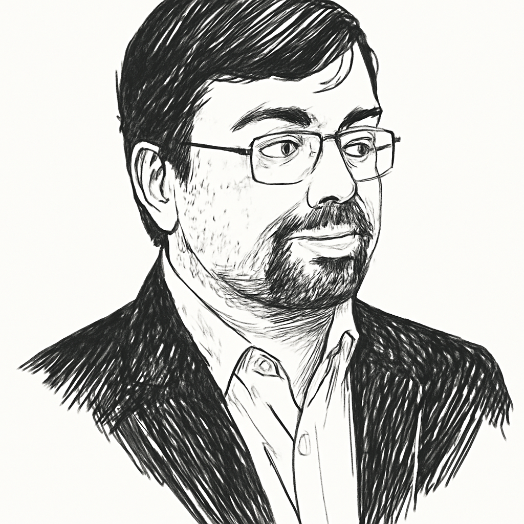 Drawn portrait of Emad Mostaque