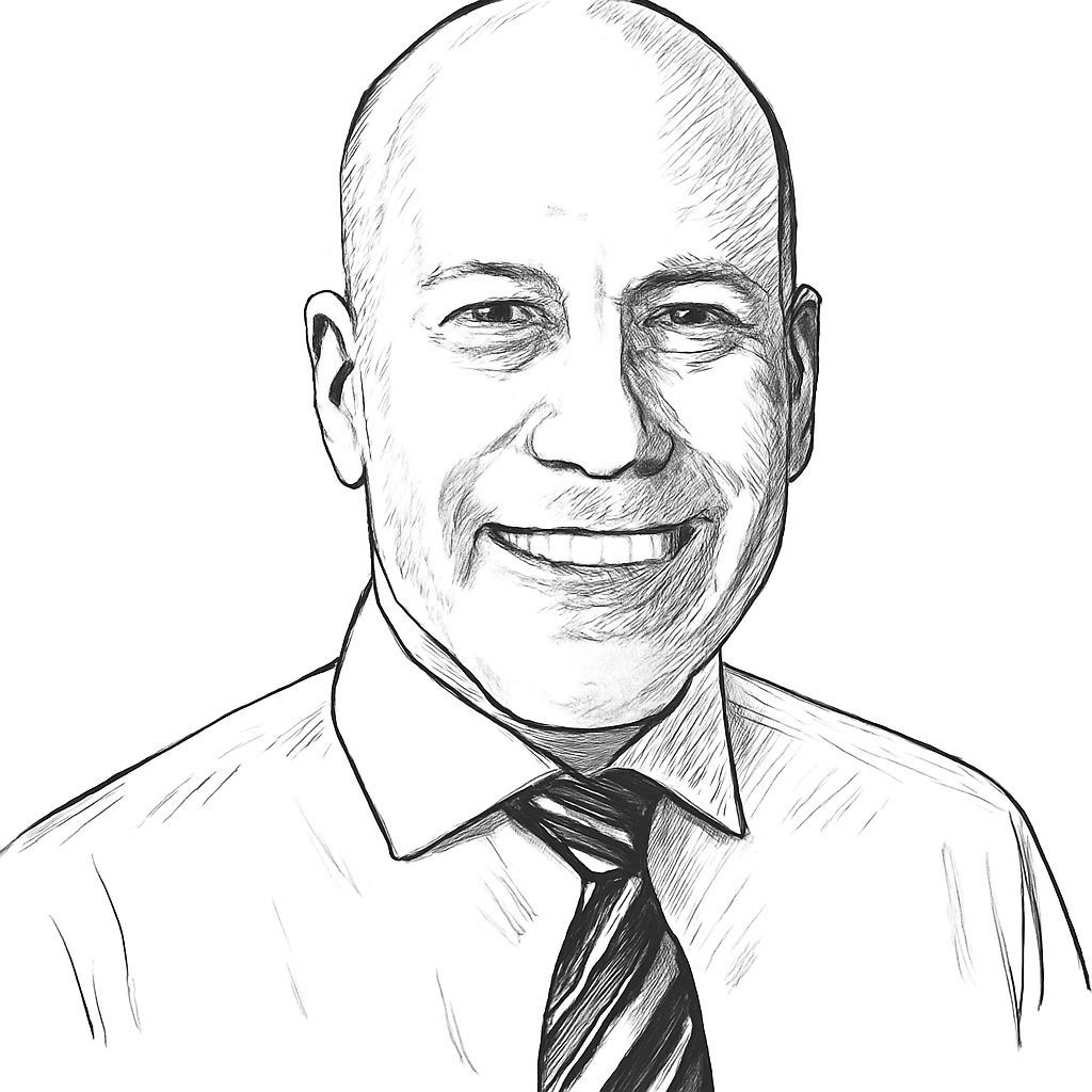 Drawn portrait of Andrew Harrison