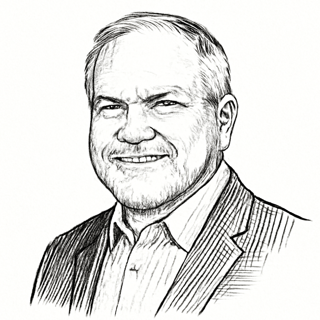 Drawn portrait of Mick Mazour