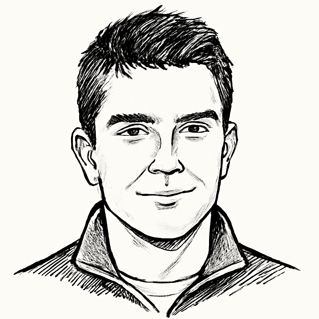 Drawn portrait of Andrew Bialecki